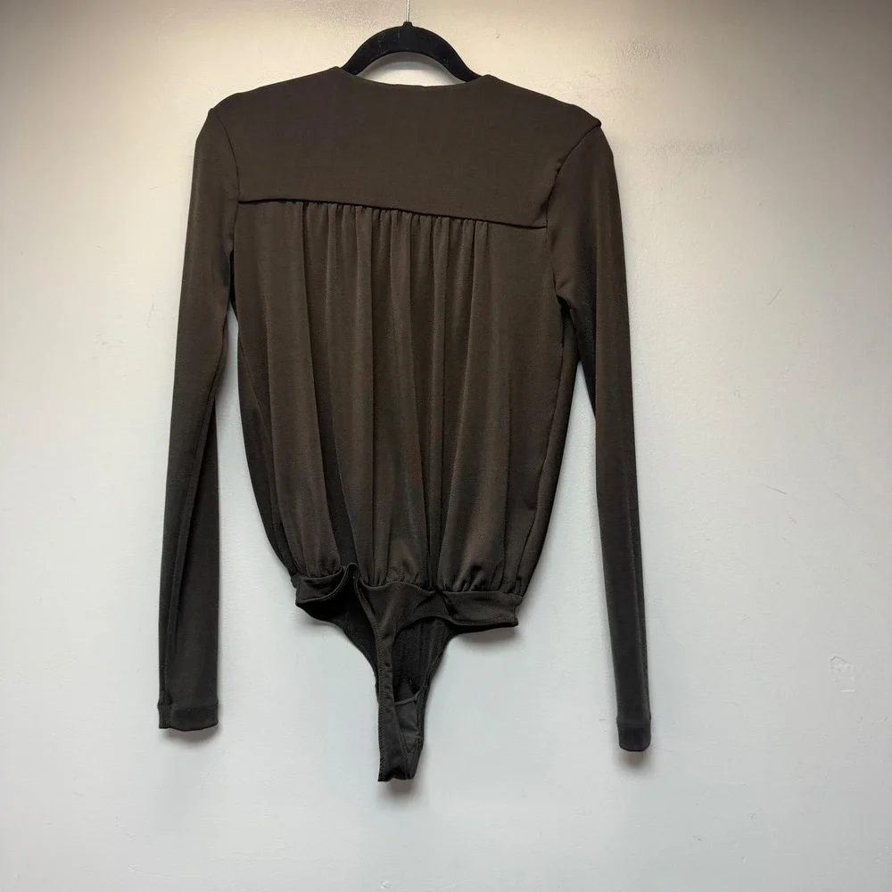 Free People‎ Bodysuit Womens Small Brown Excellent Wrap Draped Long Sleeve 9978